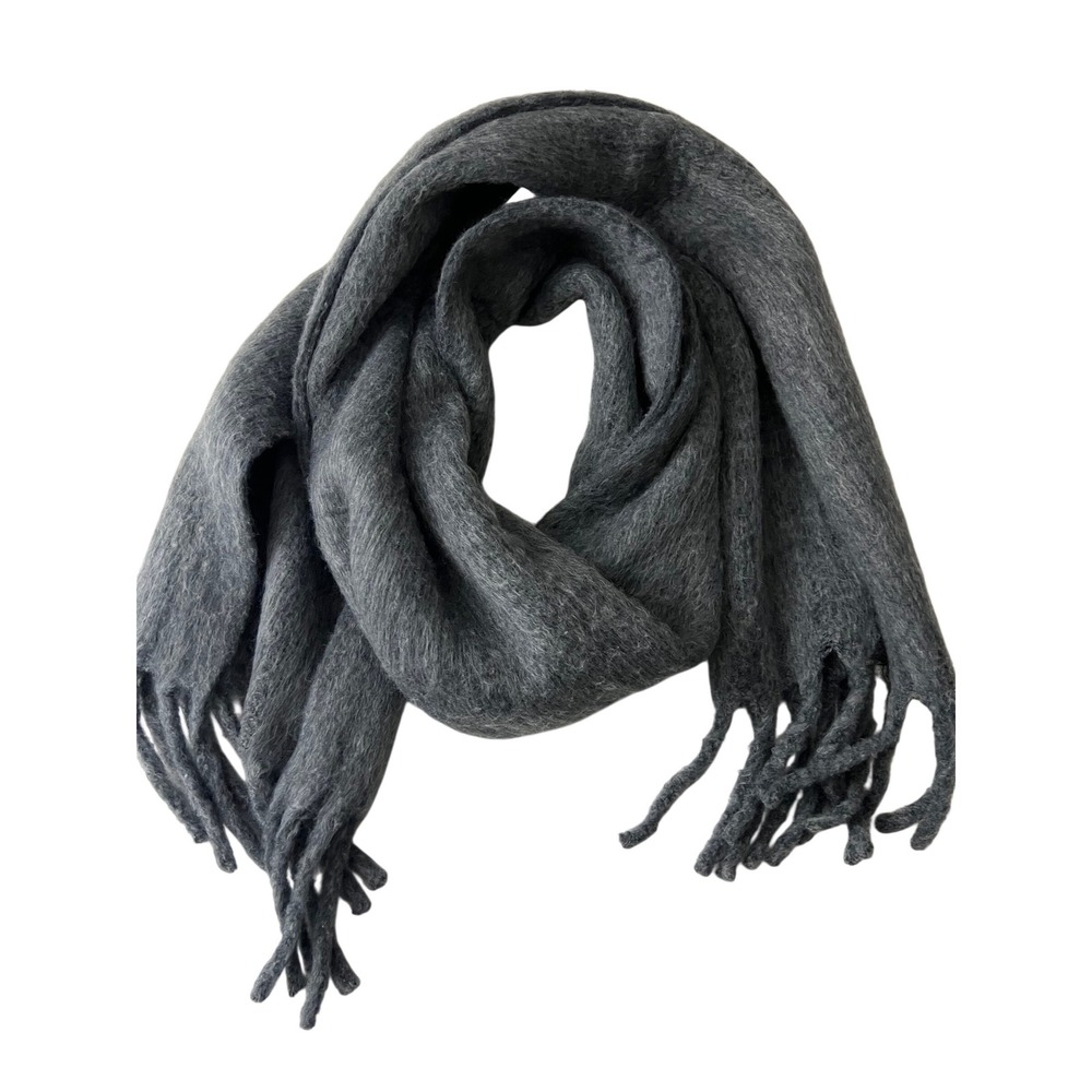 J.Crew Brushed Woven Scarf Women OS Charcoal Gray Fringed Oversized